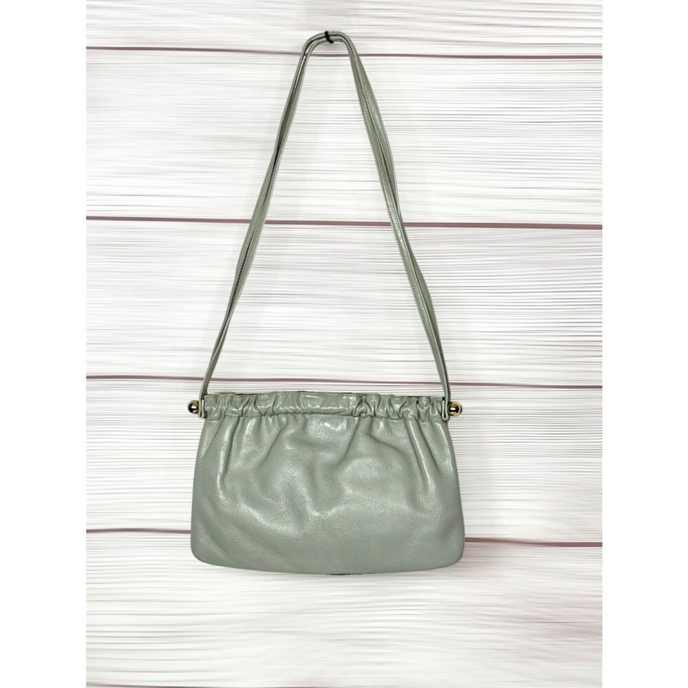 Susan Gail Leather Mini Shoulder Bag Purse Gray Ruched Bar Frame Vintage